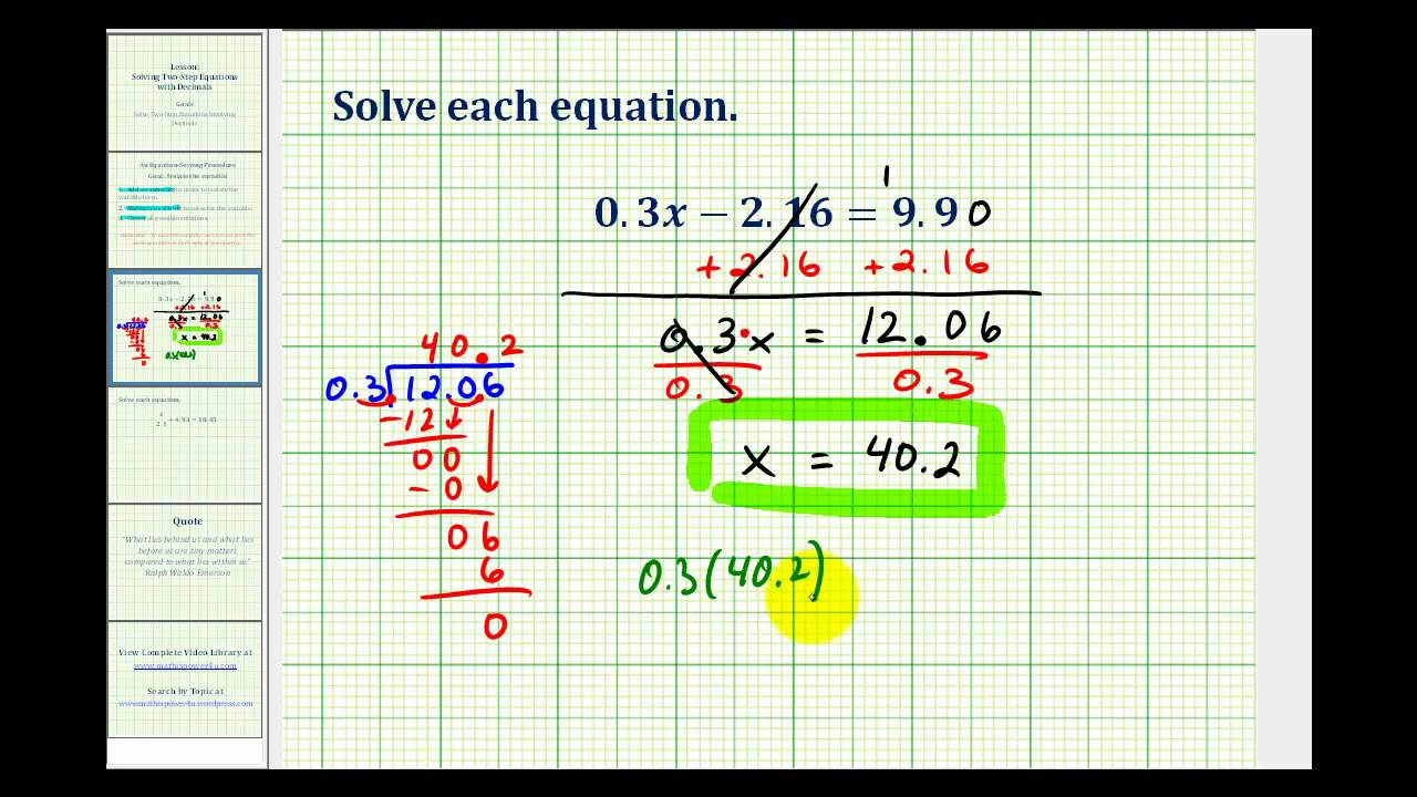 Solving One Step Equations With Fractions And Decimals Worksheet