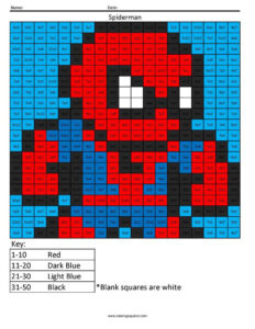 Spiderman Basic Multiplication Coloring Squared