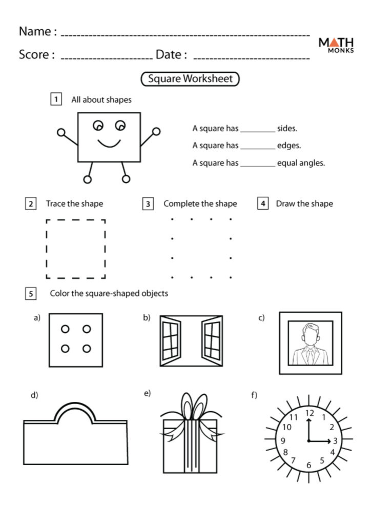 Square Shape Worksheets Math Monks