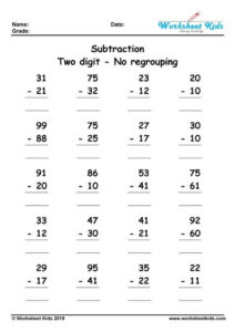 Subtracting 2 Digit Numbers With Regrouping Worksheets Worksheets Master