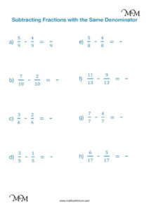 Subtracting Fractions With Common Denominators Maths With Mum