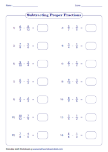 Subtracting Fractions Worksheets