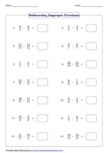 Subtracting Fractions Worksheets Adding Fractions Adding Improper