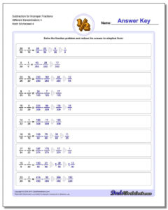 Subtracting Improper Fractions With Unlike Denominators