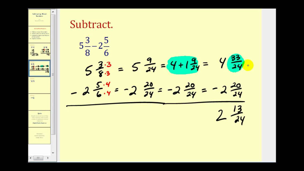 Subtracting Mixed Numbers YouTube