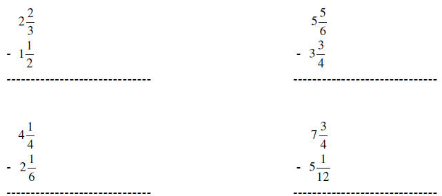 Subtracting Fractions With Renaming Worksheets