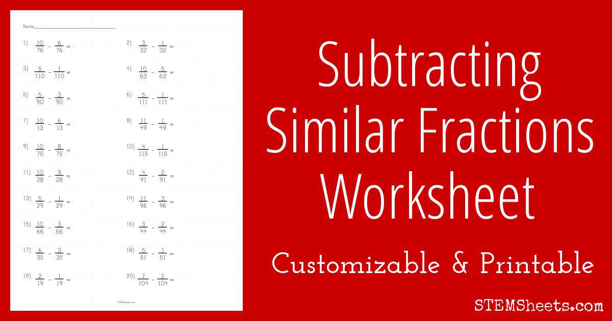 Subtract Fractions Worksheet