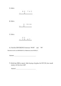 Subtraction Of Decimals Decimal And Whole Number Worksheet