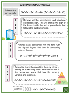 Subtraction Of Polynomials Math Worksheets Ages 11 13 Activities