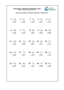 Subtraction Practice With Decimals Subtraction Maths Worksheets For