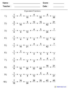 Super Teacher Worksheets Fractions Number Line Answer Key Equivalent