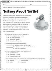 Talking About Turtles Grade 4 Close Reading Passage 2nd Grade