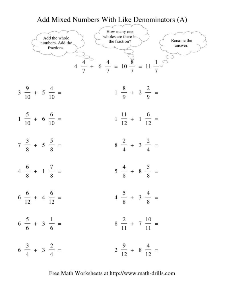 The Adding Mixed Fractions Like Denominators Renaming No Reducing A 