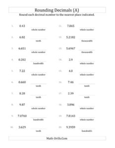 The Rounding Various Decimals To Various Decimal Places A Math