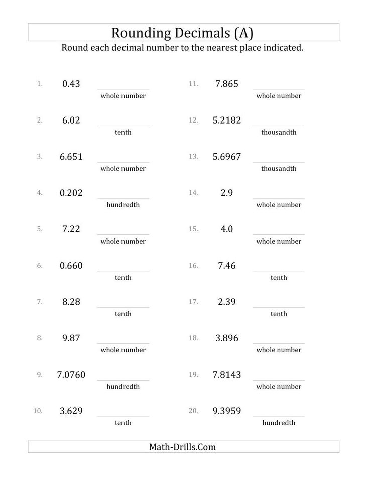 The Rounding Various Decimals To Various Decimal Places A Math