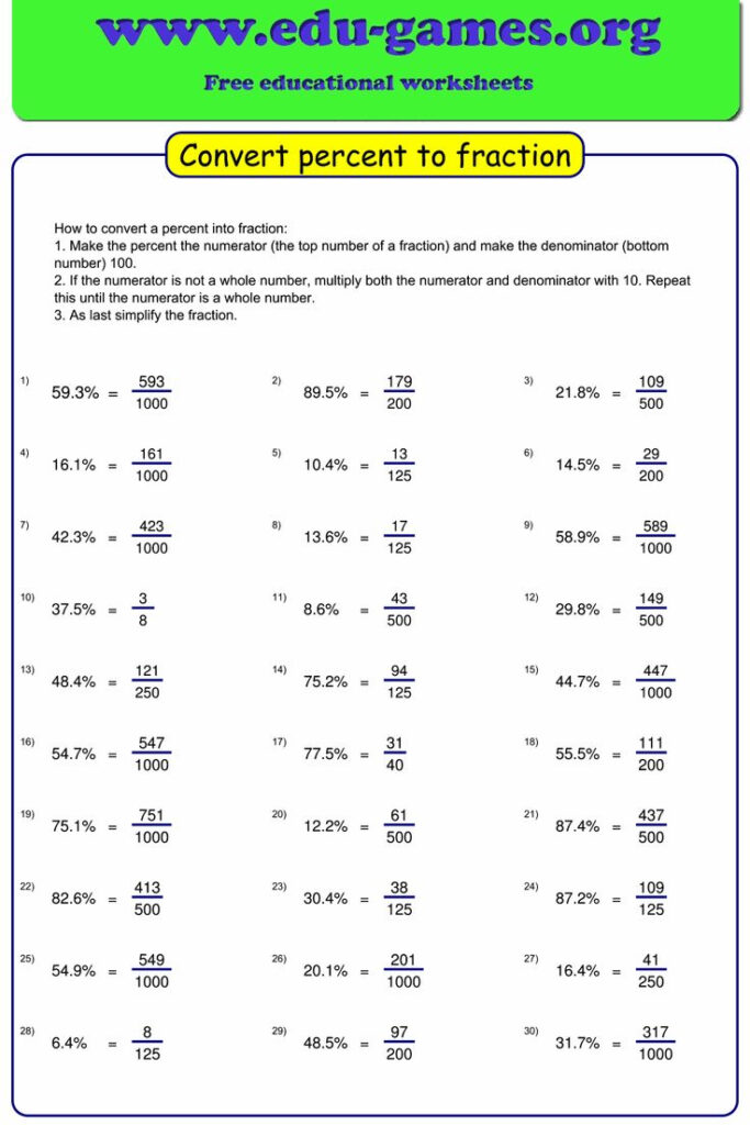 The Worksheet Maker Generates Worksheets For Converting Percentages 