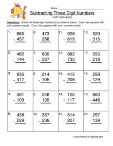 Triple Digit Subtraction Regrouping Worksheet Have Fun Teaching