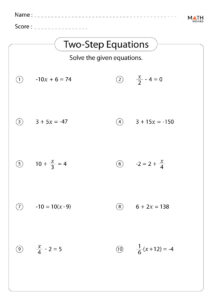 Two Step Equations Worksheets Math Monks