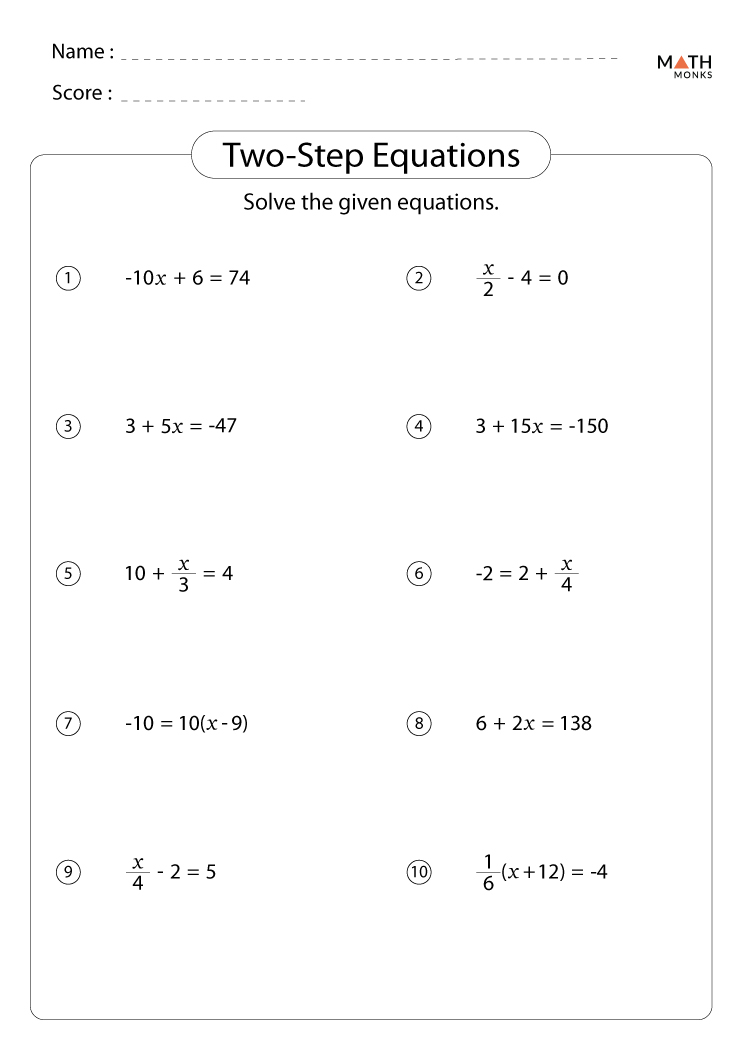 Two Step Equations With Fractions And Decimals Worksheet