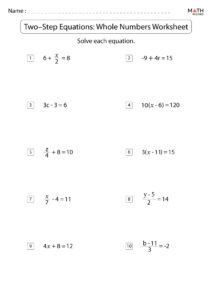 Two Step Equations Worksheets Math Monks