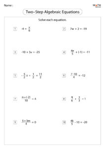 Two Step Equations Worksheets Math Monks