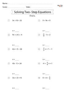 Two Step Equations Worksheets Math Monks