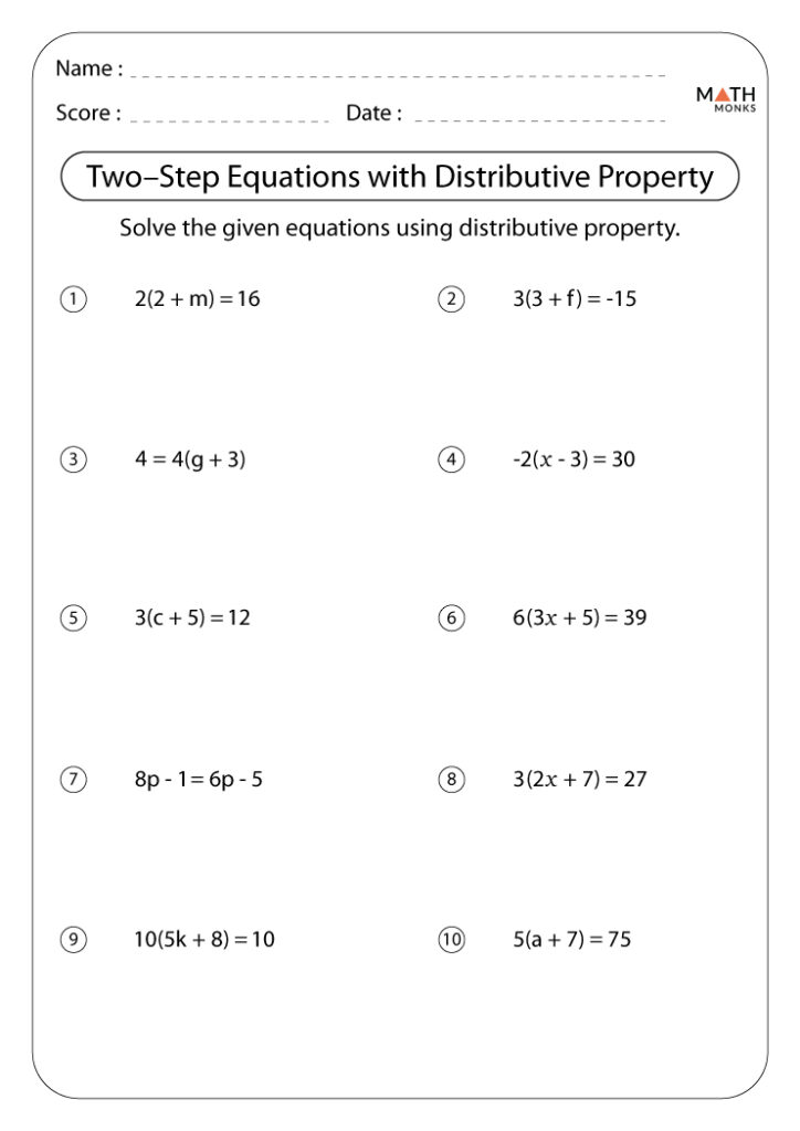 Two Step Equations Worksheets Math Monks