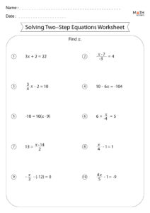 Two Step Equations Worksheets Math Monks