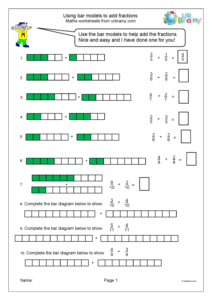 Using Bar Models To Add Fractions Fraction And Decimal Worksheets For