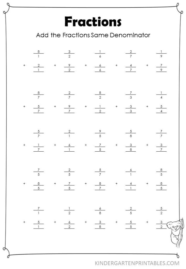 Vertical Add Fractions Same Denominator Worksheet Vertical Add 