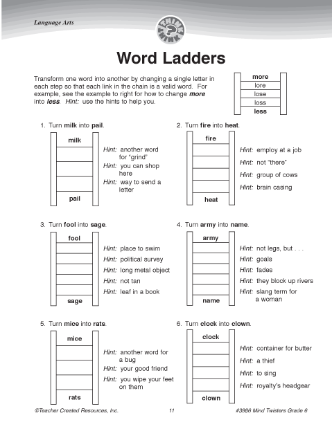 Word Ladder Worksheets For Middle School Worksheets Master