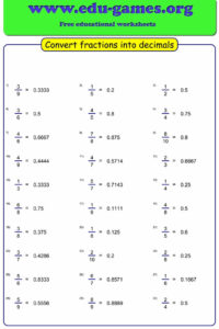 Worksheet Maker To Convert Fractions Into Decimals Fractions