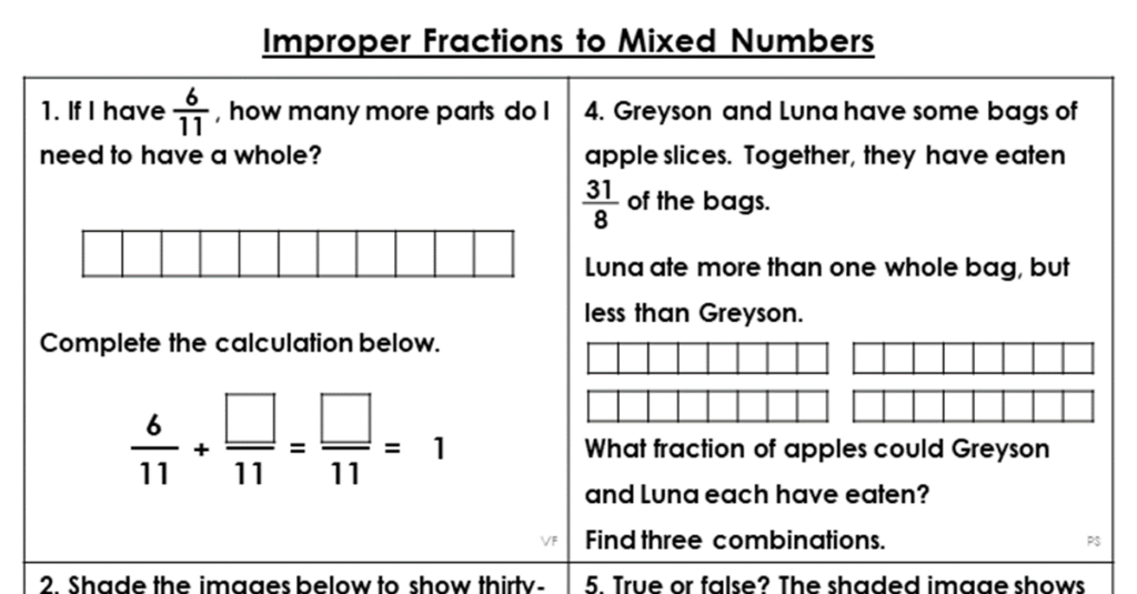 Year 5 Improper Fractions To Mixed Numbers Lesson Classroom Secrets 