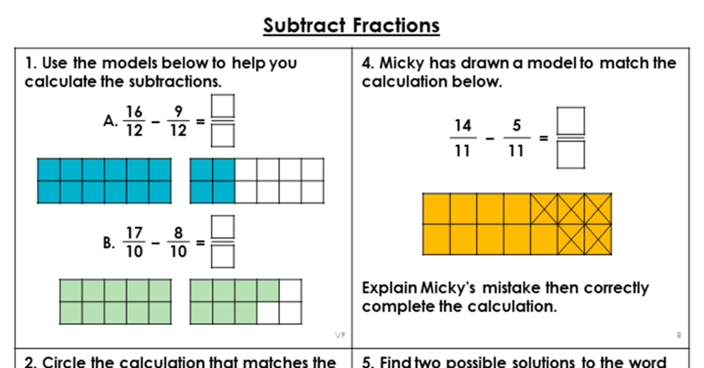 Year 5 Subtract Fractions Lesson Classroom Secrets Classroom Secrets