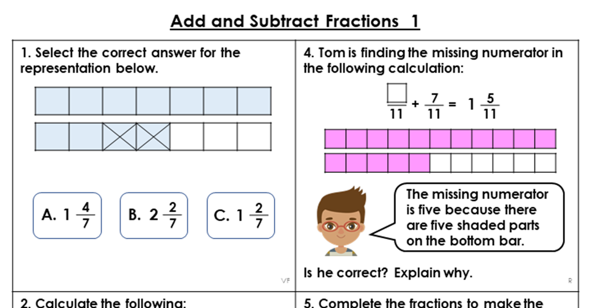 Adding And Subtracting Simple Fractions Worksheet