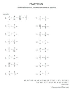 Year 7 Adding Subtracting Multiplying And Dividing Fractions Worksheet